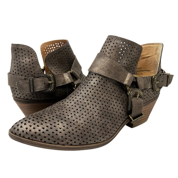 Sugar Shoes - Sugar Metallic Perforated Ankle Booties - Brown